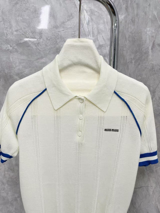 MM white knitted short-sleeved shirt
