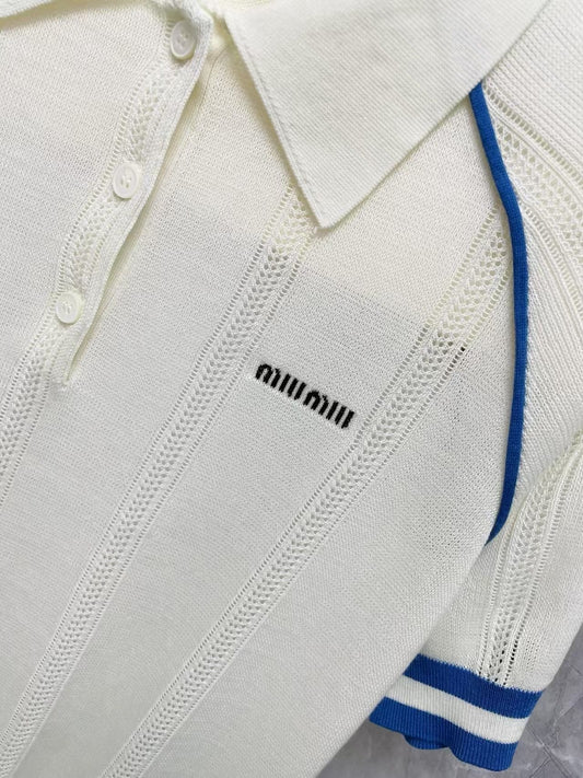 MM white knitted short-sleeved shirt