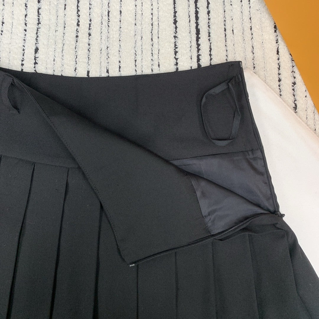 Early Spring New Side Zipper Letter Belt Pleated Skirt