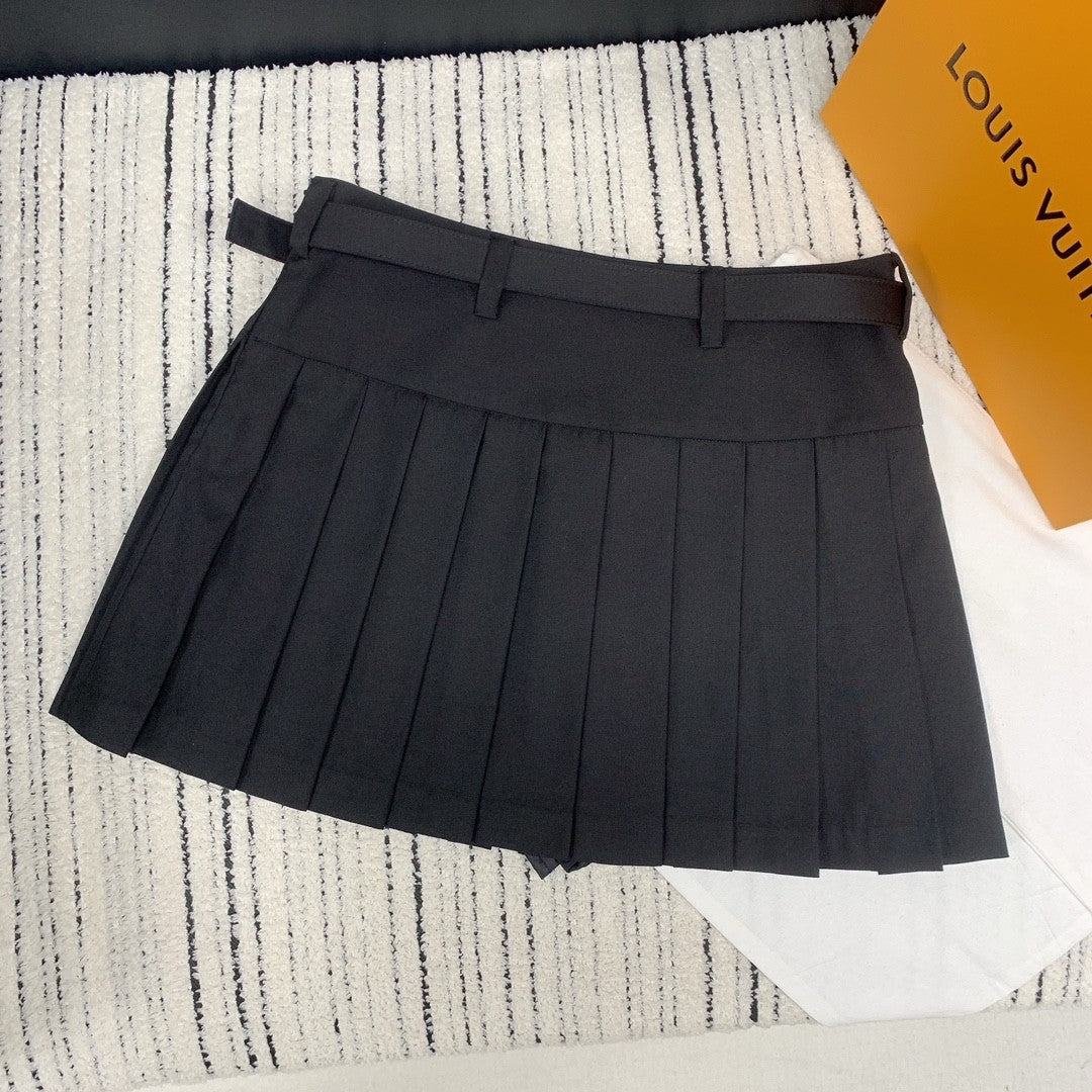 Early Spring New Side Zipper Letter Belt Pleated Skirt