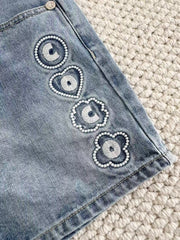 2025 Summer New Arrival Small Fragrance Coco Embroidered Denim Shorts  SML