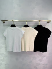 2025 New Arrivals Pearl Round Neck Knitted Short Sleeve