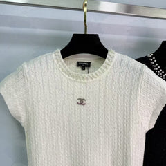 2025 New Arrivals Pearl Round Neck Knitted Short Sleeve
