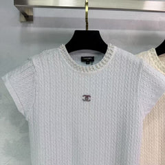 2025 New Arrivals Pearl Round Neck Knitted Short Sleeve