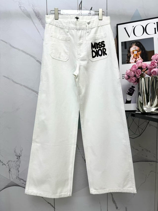 New arrival double front pocket printed letter denim