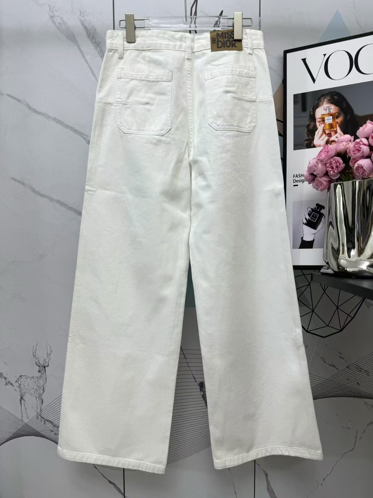 New arrival double front pocket printed letter denim