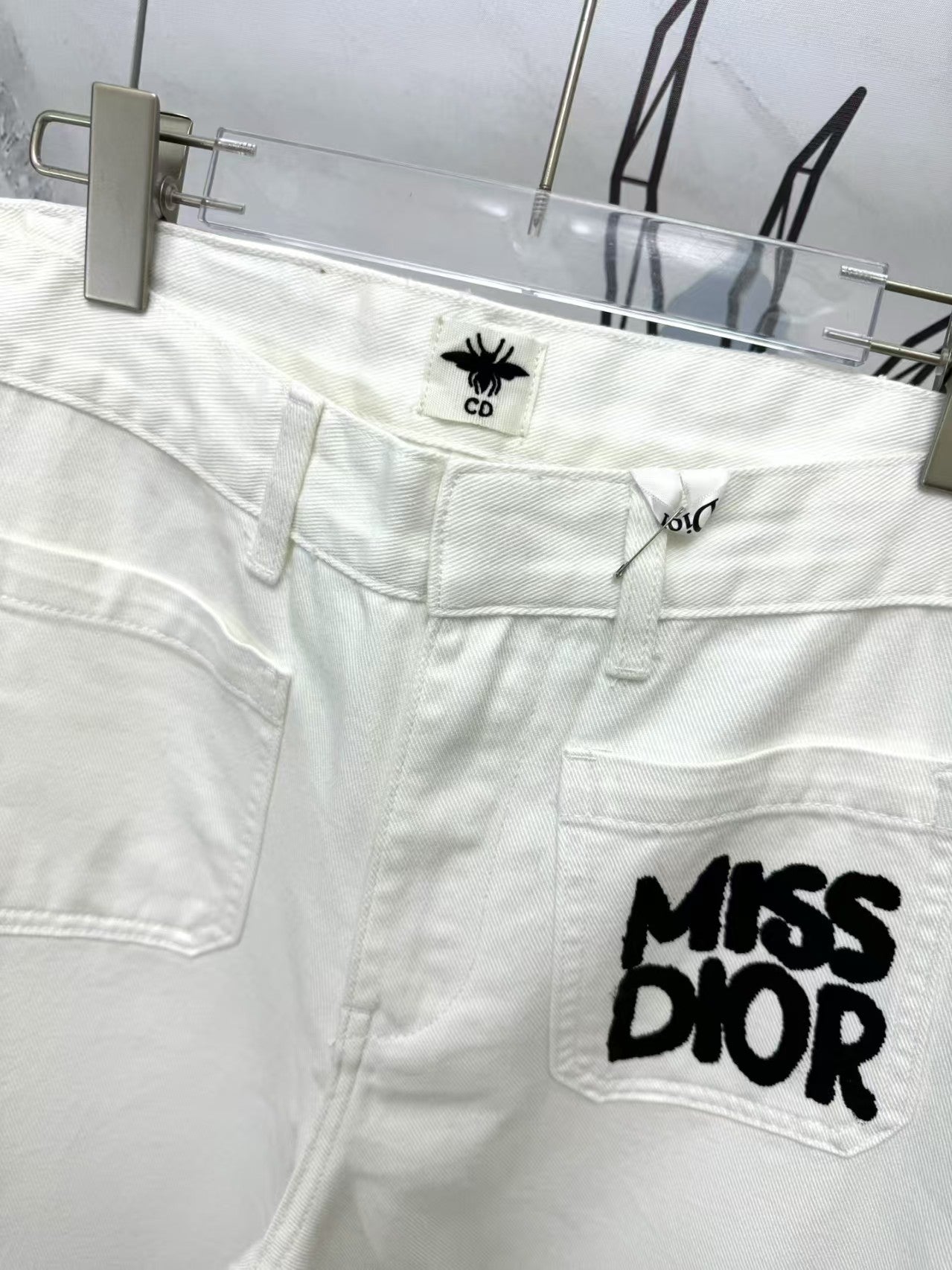 New arrival double front pocket printed letter denim