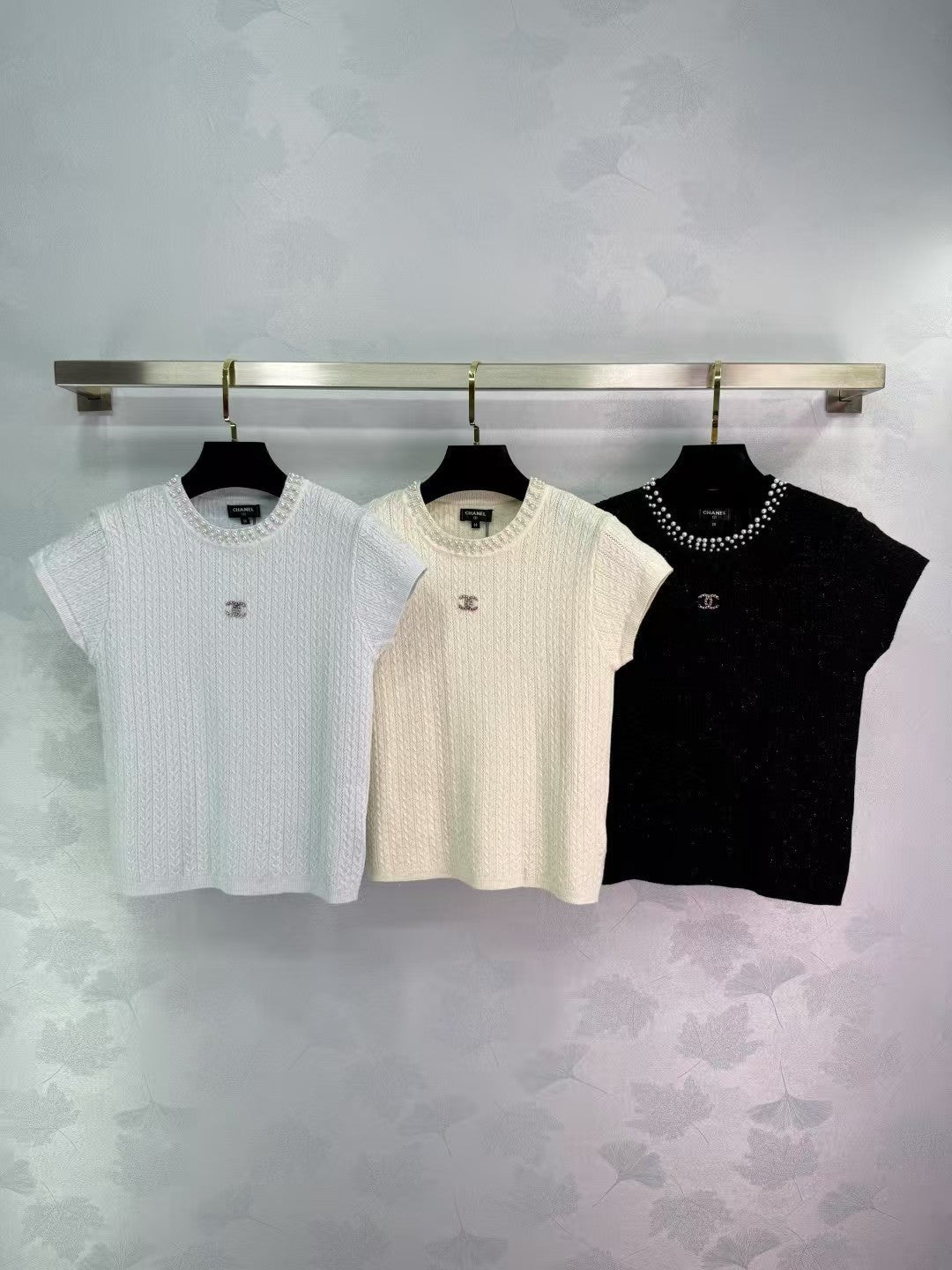 2025 New Arrivals Pearl Round Neck Knitted Short Sleeve