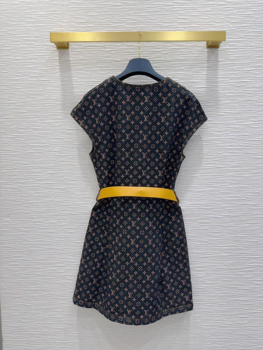 Monogram Denim Dress with Belt