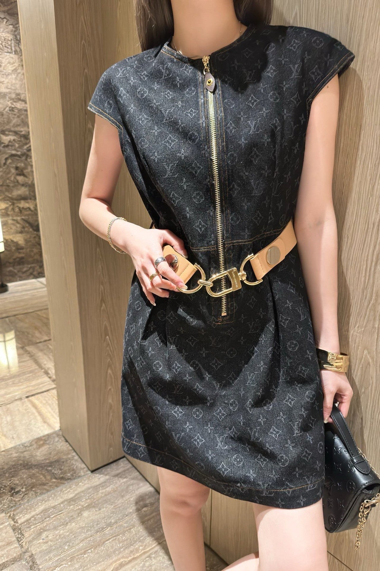 Monogram Denim Dress with Belt