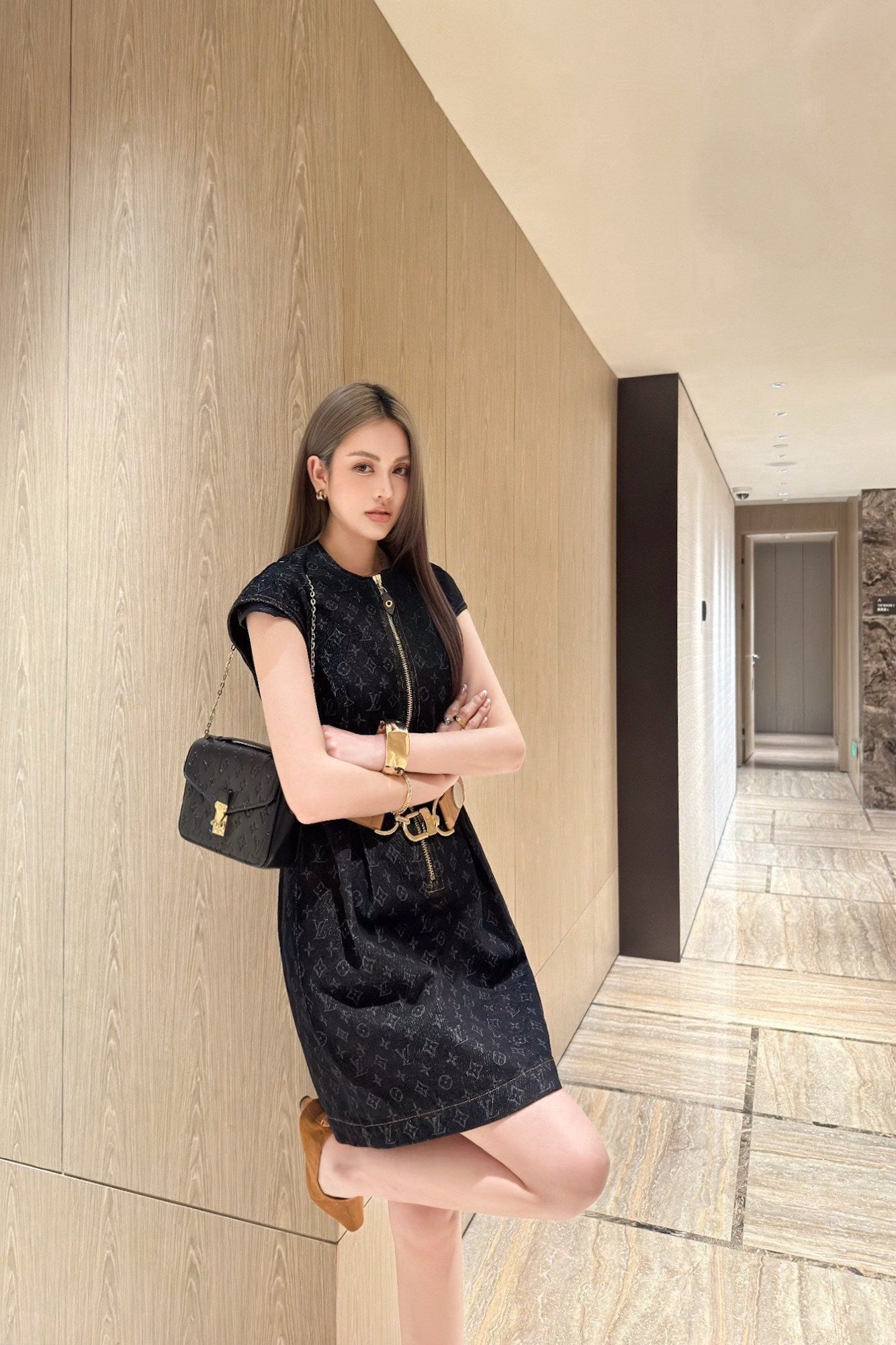 Monogram Denim Dress with Belt