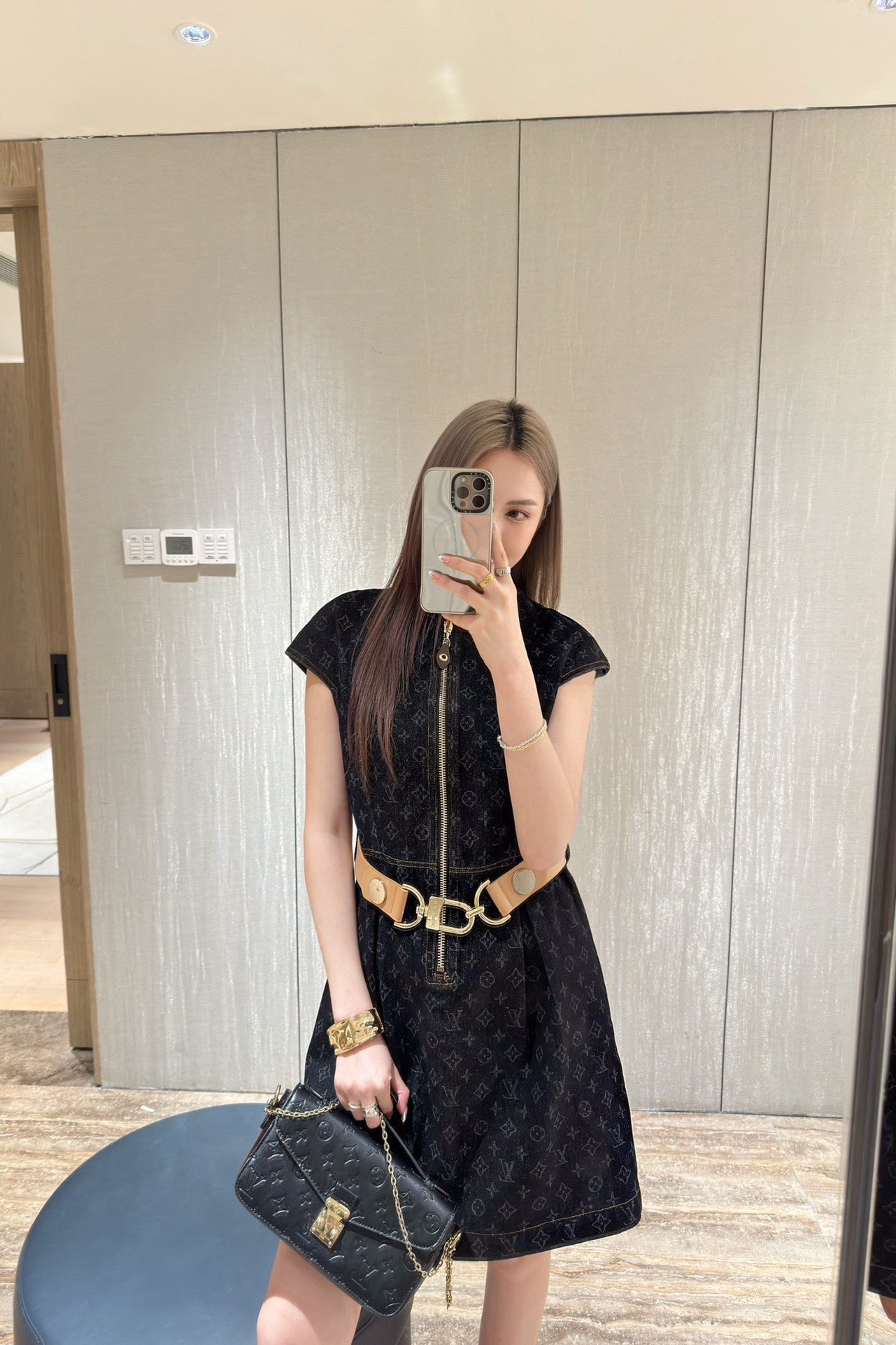 Monogram Denim Dress with Belt