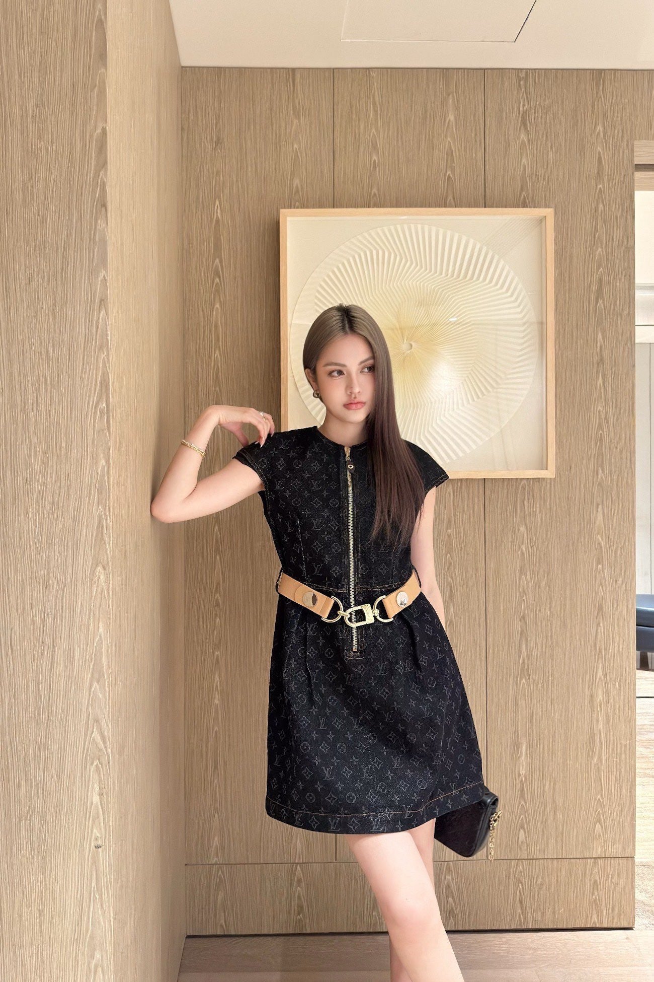 Monogram Denim Dress with Belt