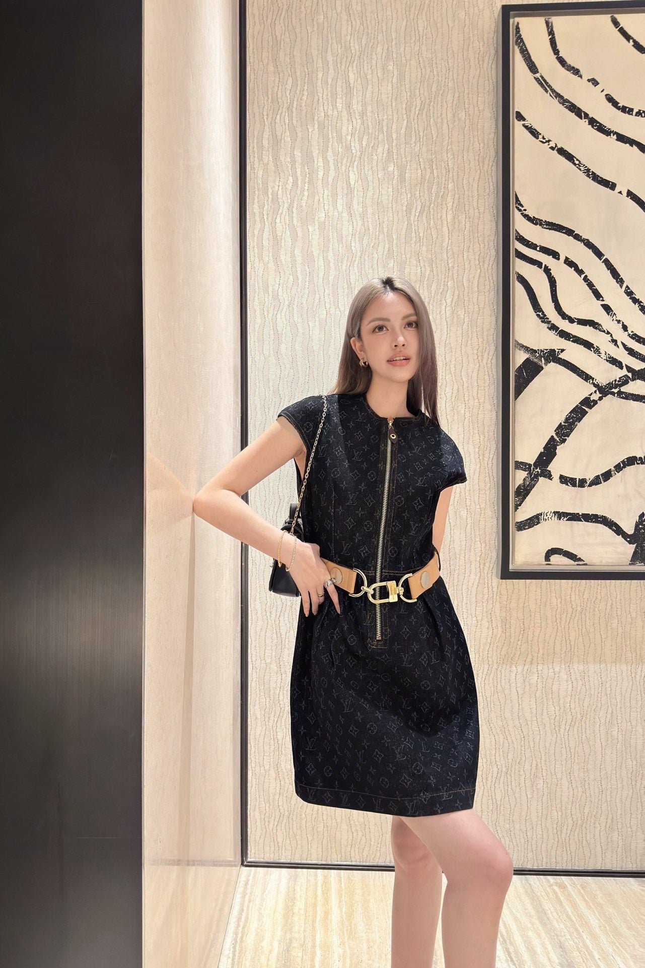 Monogram Denim Dress with Belt