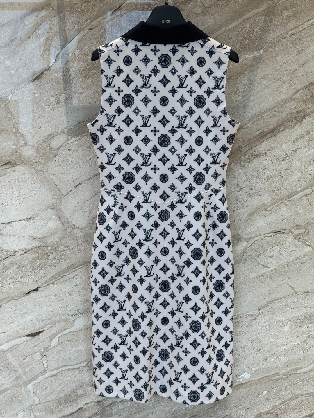 Monogram Sheath Dress with Contrast Peter Pan Collar