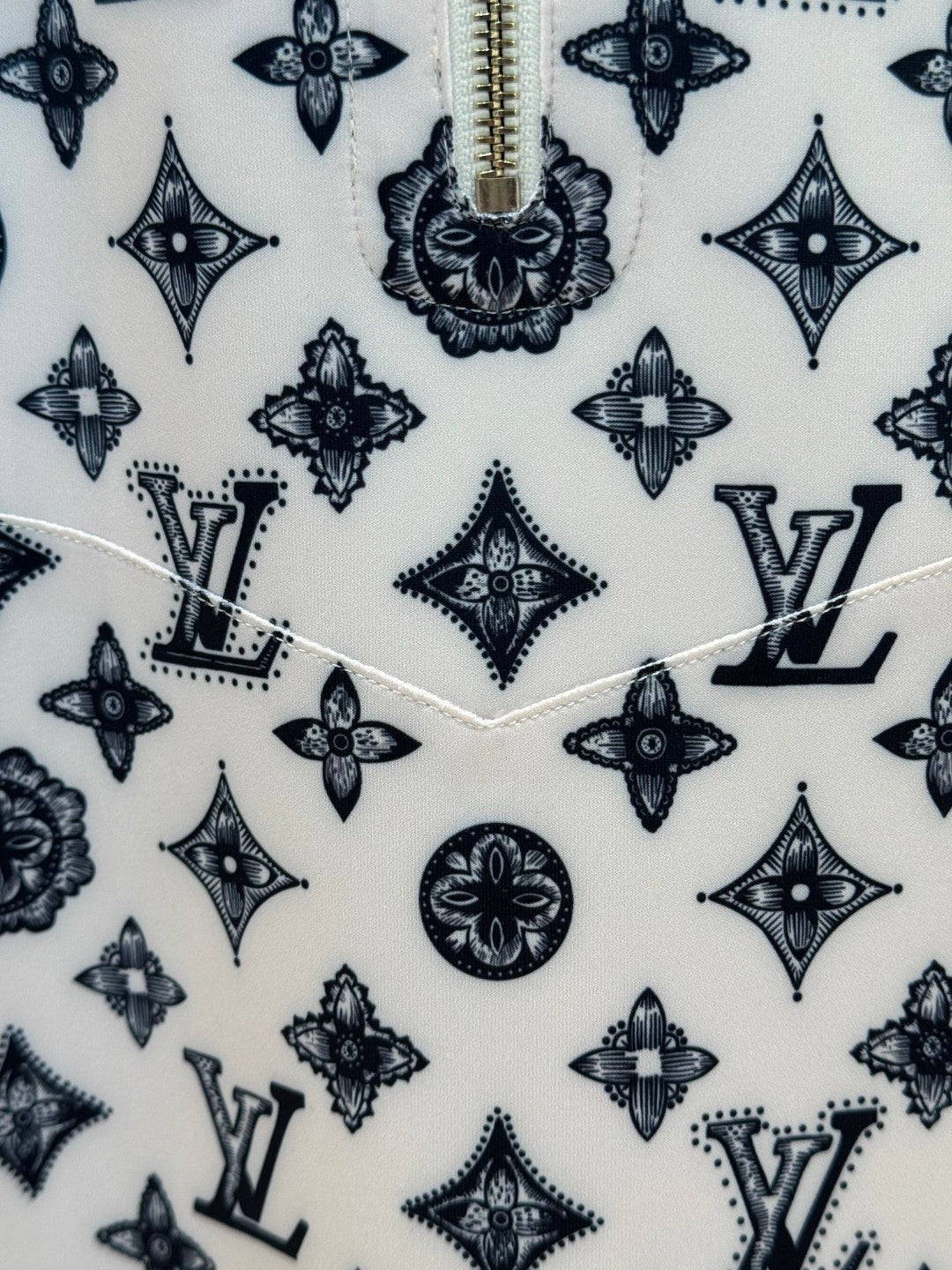 Monogram Sheath Dress with Contrast Peter Pan Collar