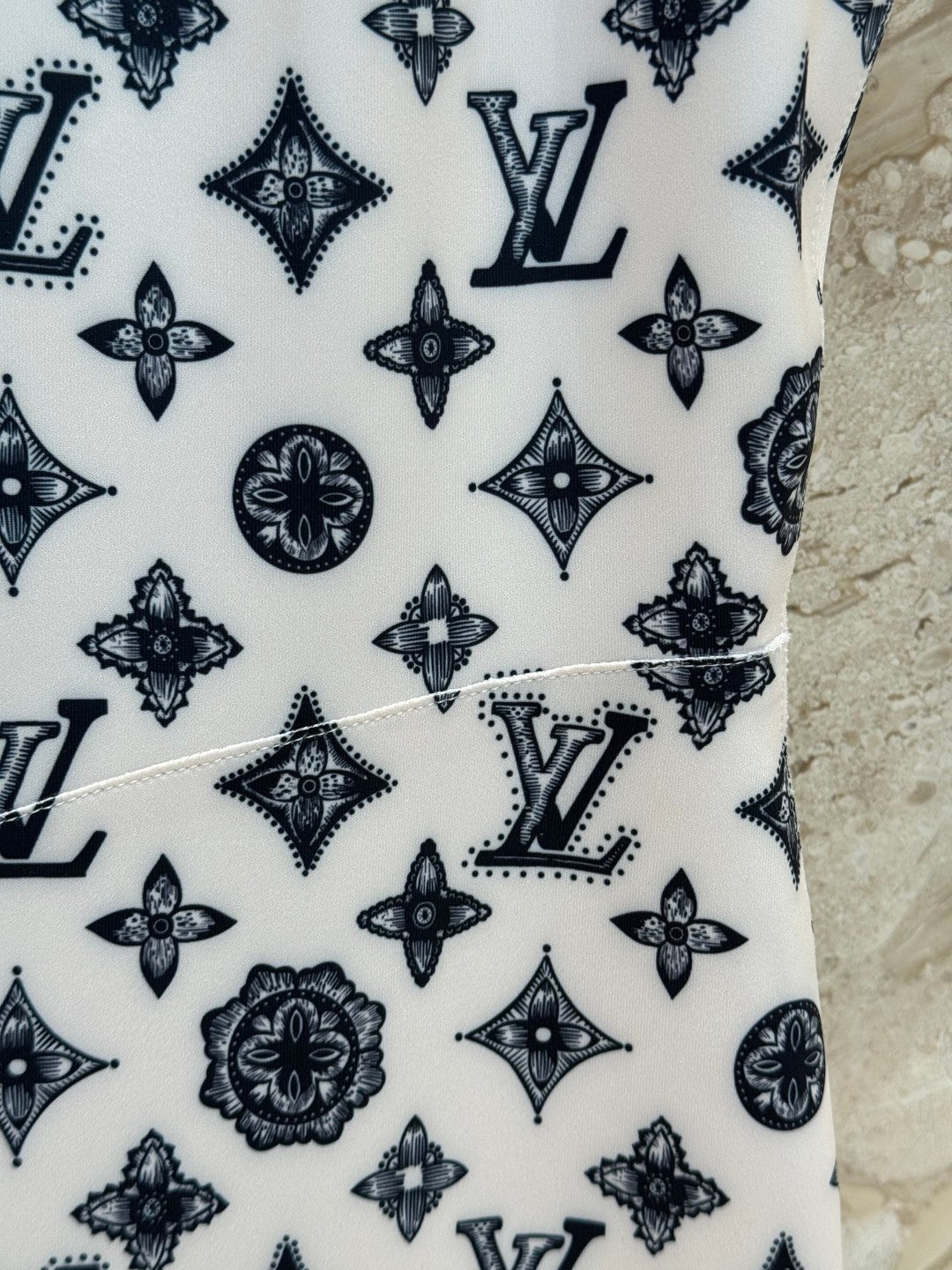 Monogram Sheath Dress with Contrast Peter Pan Collar