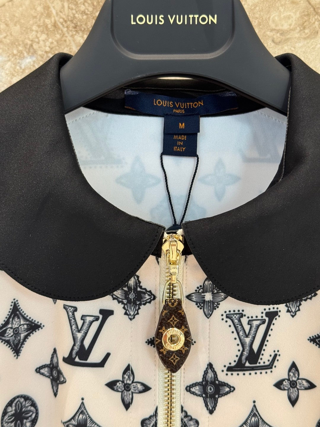 Monogram Sheath Dress with Contrast Peter Pan Collar