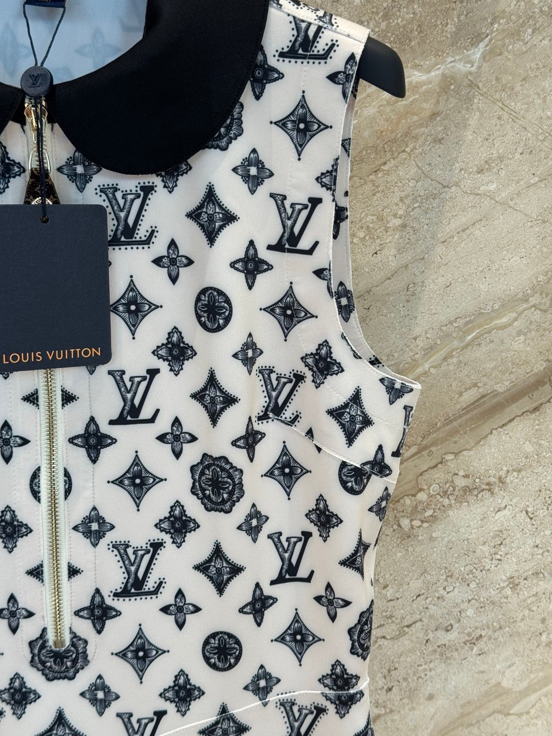 Monogram Sheath Dress with Contrast Peter Pan Collar