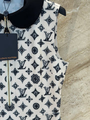Monogram Sheath Dress with Contrast Peter Pan Collar