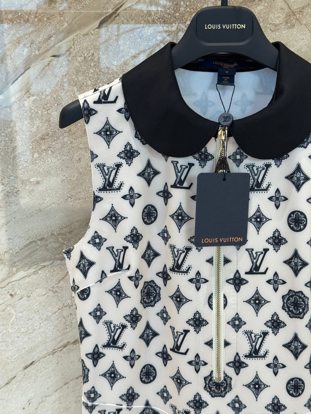 Monogram Sheath Dress with Contrast Peter Pan Collar