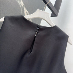 Black Satin Shift Dress with 3D Floral Embellishments