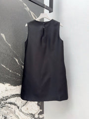 Black Satin Shift Dress with 3D Floral Embellishments