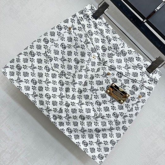 Monogram-Print A-Line Mini Skirt