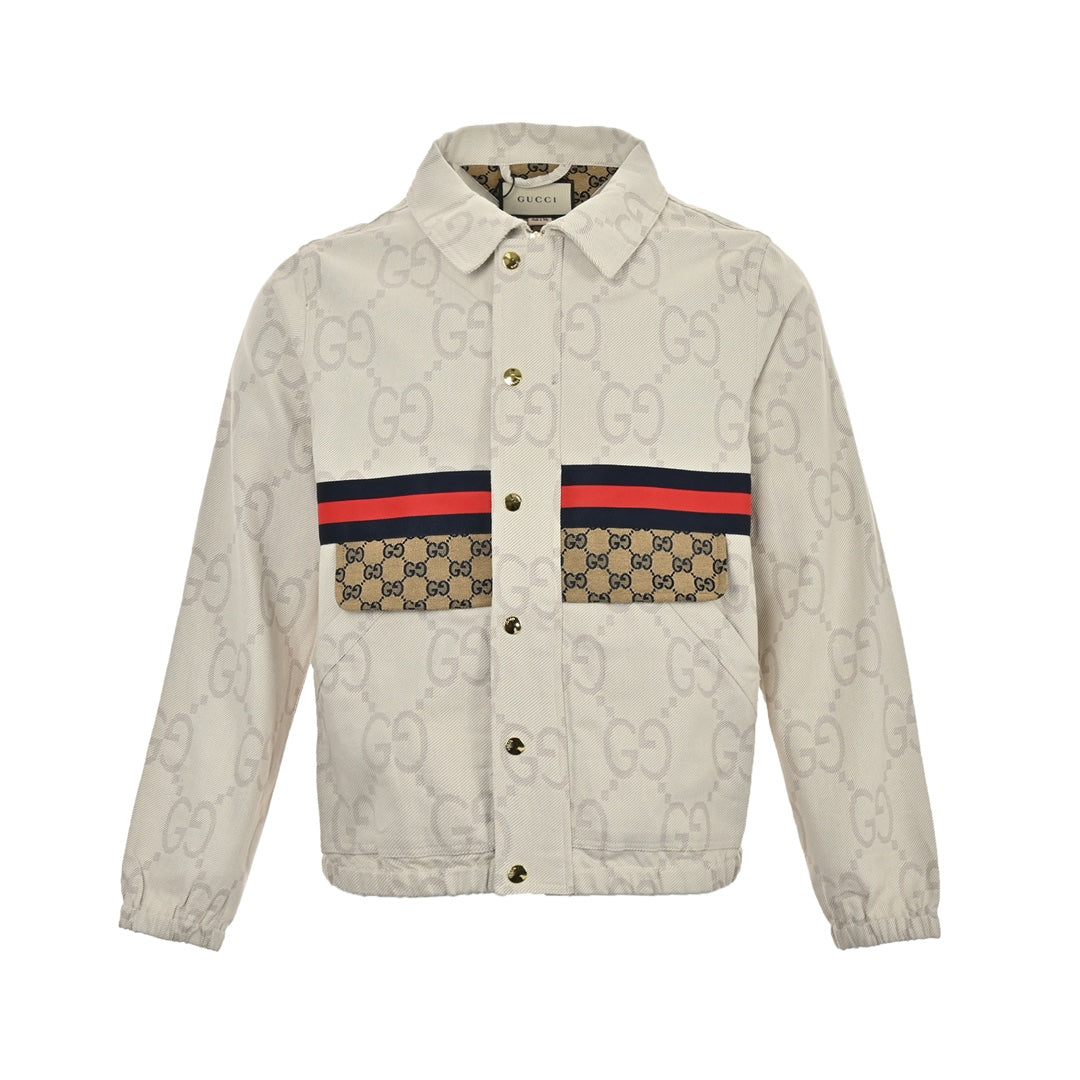 Veste en jean ivoire à patchwork jacquard Double G