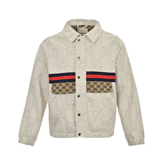 Veste en jean ivoire à patchwork jacquard Double G
