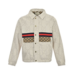 Veste en jean ivoire à patchwork jacquard Double G