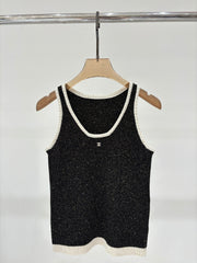 Black & White Tweed-Knit Tank with Metallic Flecks