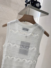Lace-Knit Sleeveless Vest with Geometric Motifs