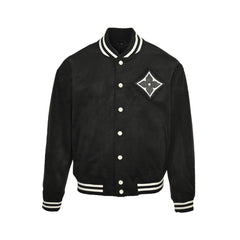 Veste de baseball en daim avec logo trèfle à quatre feuilles et strass