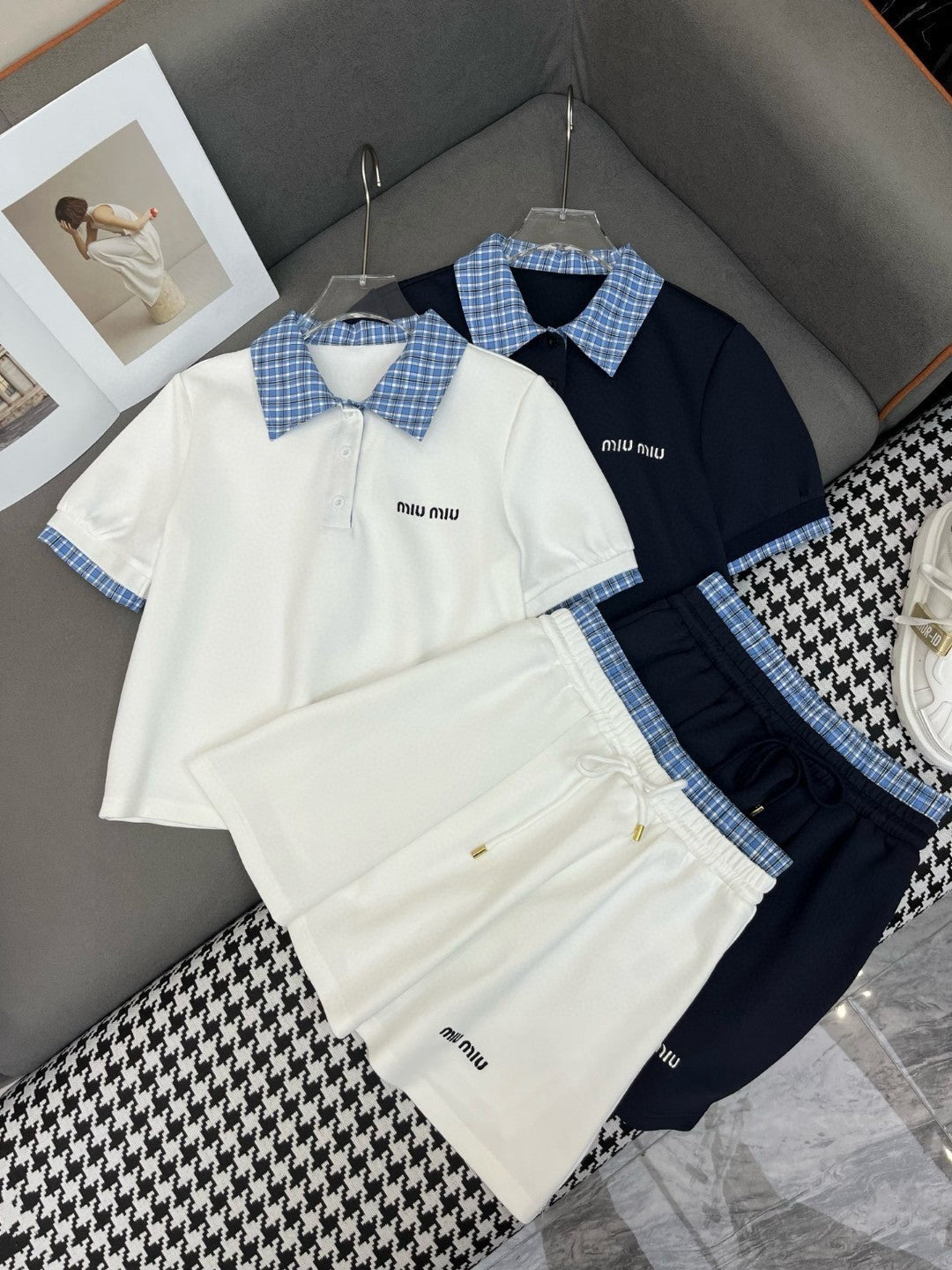 Gingham-Trimmed Polo Co-ord Sets