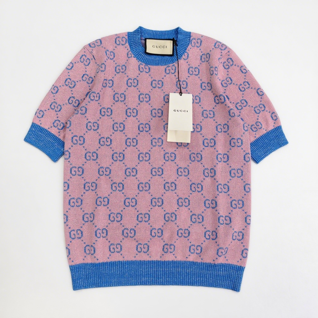 Metallic Yarn Color-Block GG Knit T-Shirt