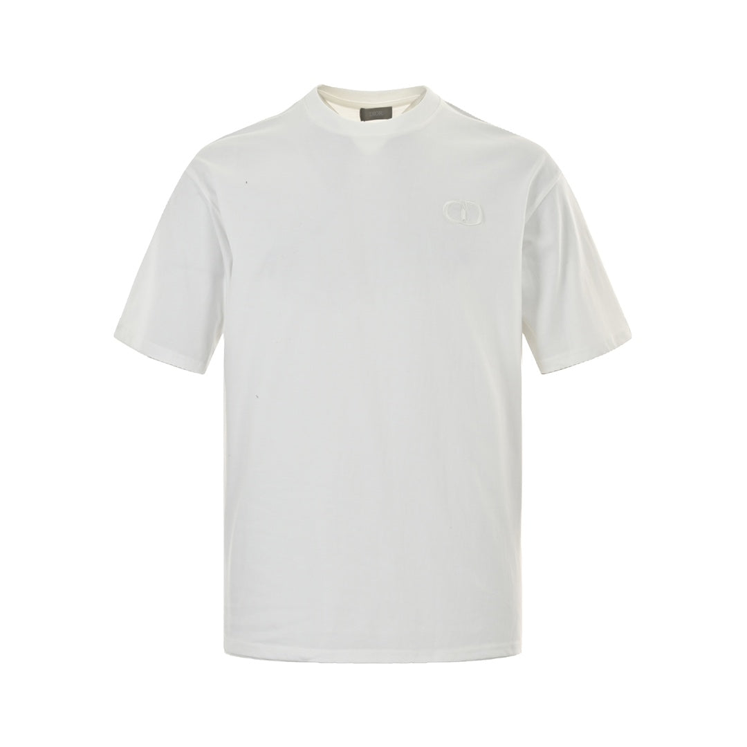 Einfarbiges Kurzarm-T-Shirt mit aufgesticktem Logo-Buchstaben