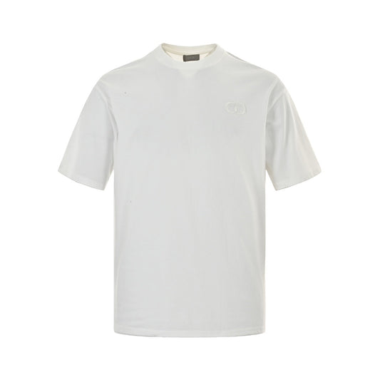 Einfarbiges Kurzarm-T-Shirt mit aufgesticktem Logo-Buchstaben