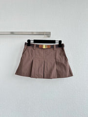 Lace-Accented Knit Tops + Tailored Taupe Pleated Skirt Set