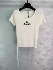 Ribbed Logo Tees with Side Drawstrings