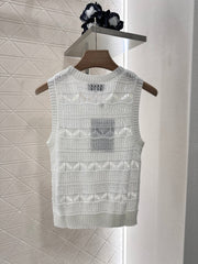 Lace-Knit Sleeveless Vest with Geometric Motifs