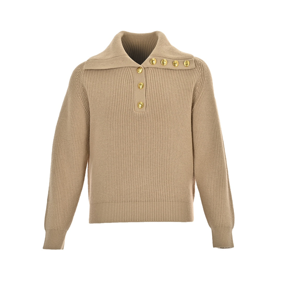 Einreihiger Damenpullover mit goldenem Knopfrevers