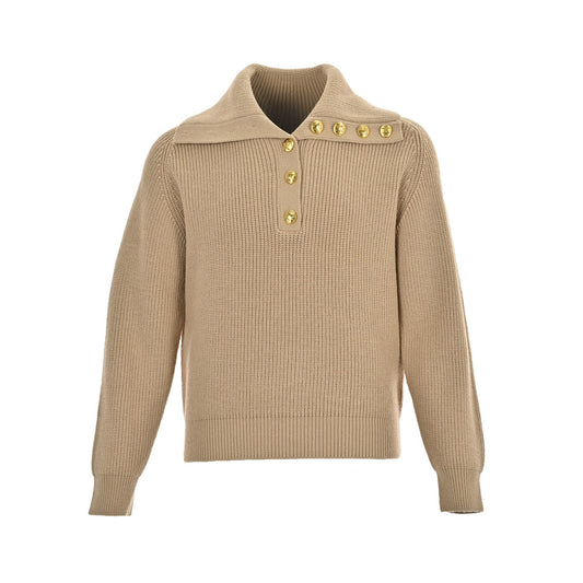 Einreihiger Damenpullover mit goldenem Knopfrevers