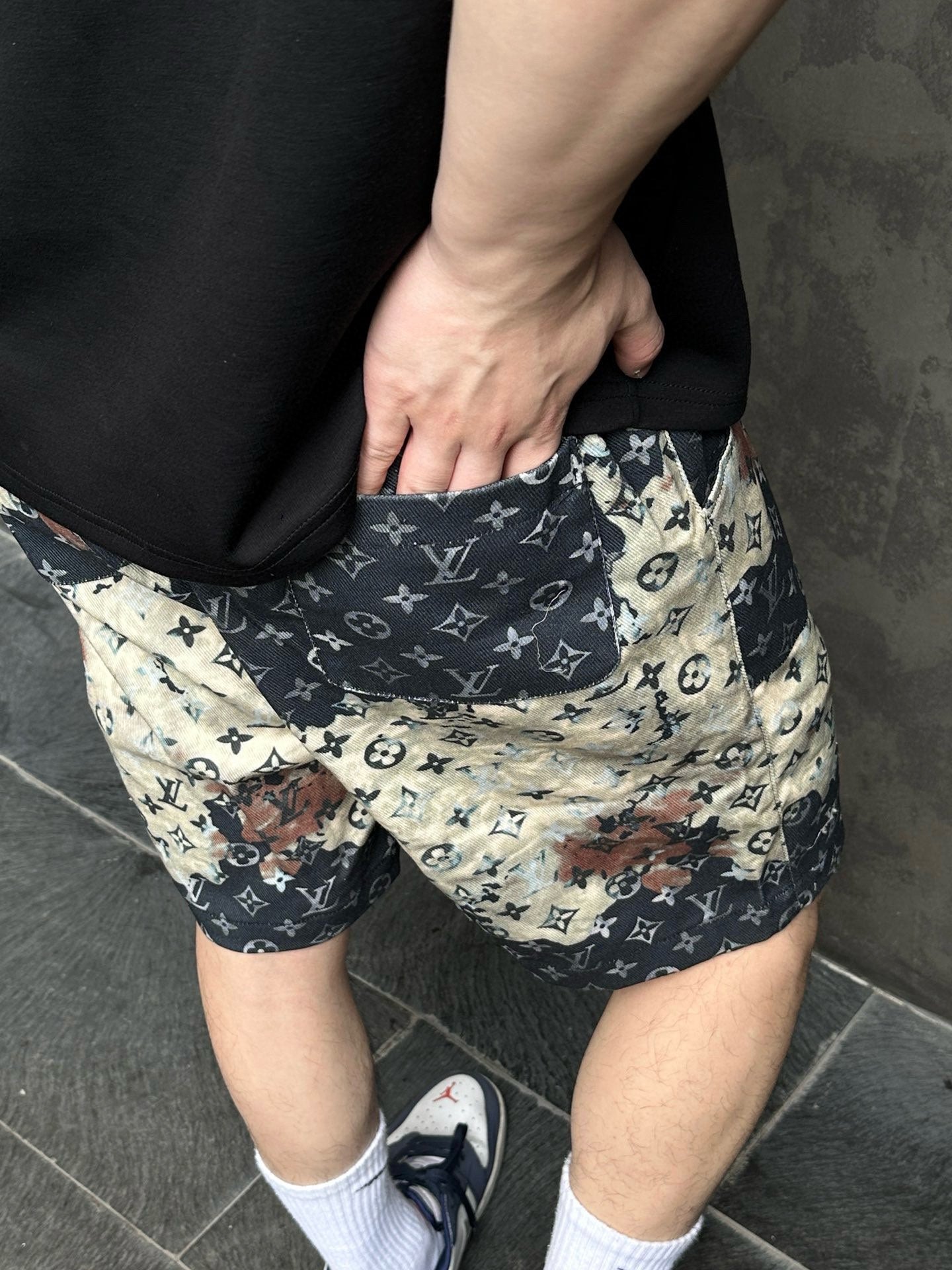 Short en jean imprimé sur toute la surface