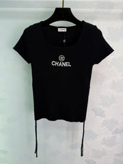 Ribbed Logo Tees with Side Drawstrings