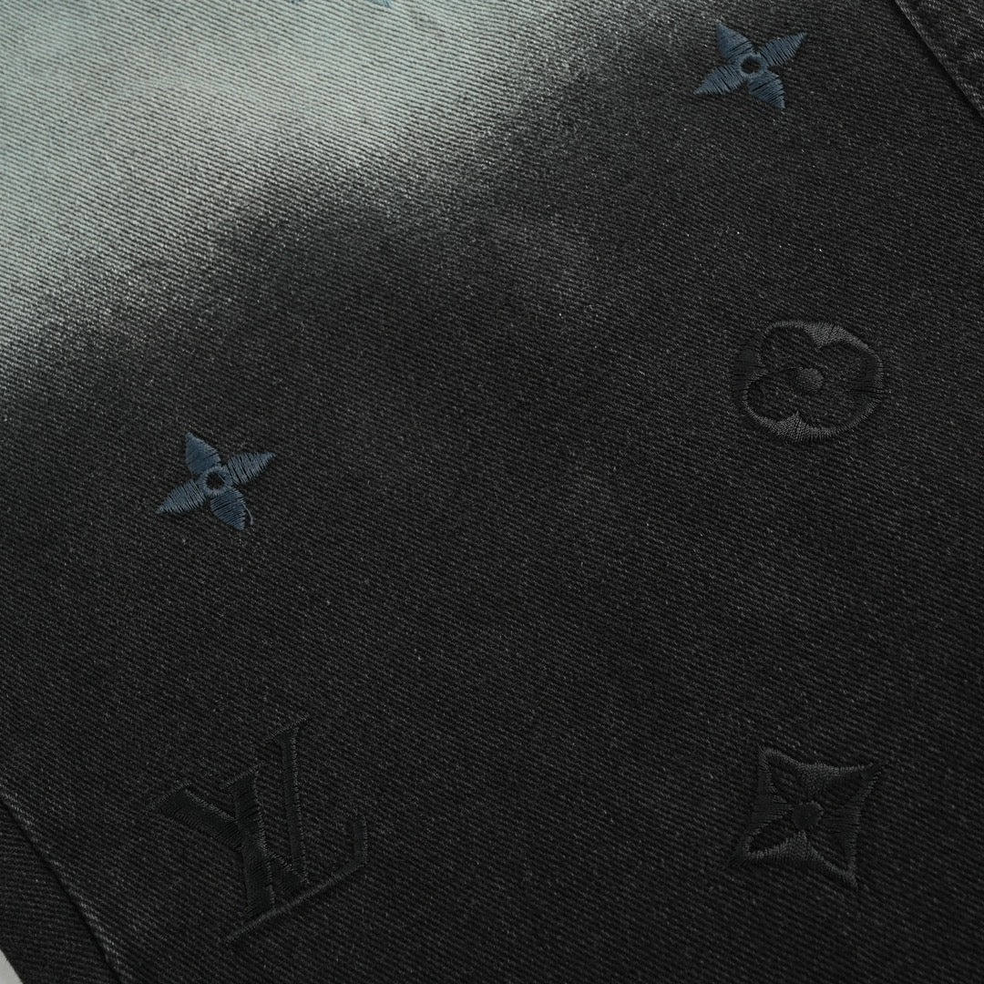 Jean 24Fw à motif floral brodé et dégradé