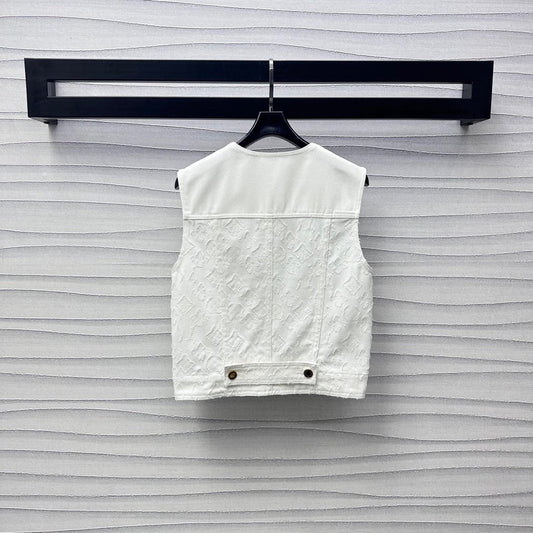 White Denim Co-ord Set with Embossed Motifs & Hardware Accents