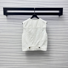 White Denim Co-ord Set with Embossed Motifs & Hardware Accents