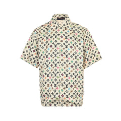 Chemise à manches courtes en soie imprimée all-over 