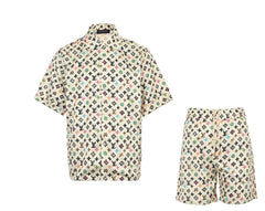 Chemise à manches courtes en soie imprimée all-over 